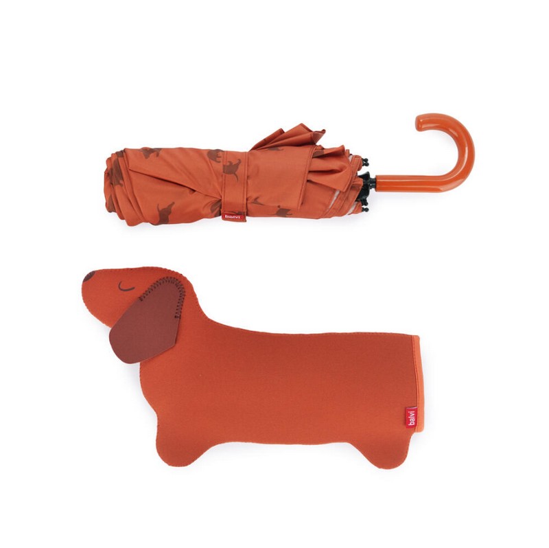 Ombrello pieghevole con astuccio decorato a tema bassotto